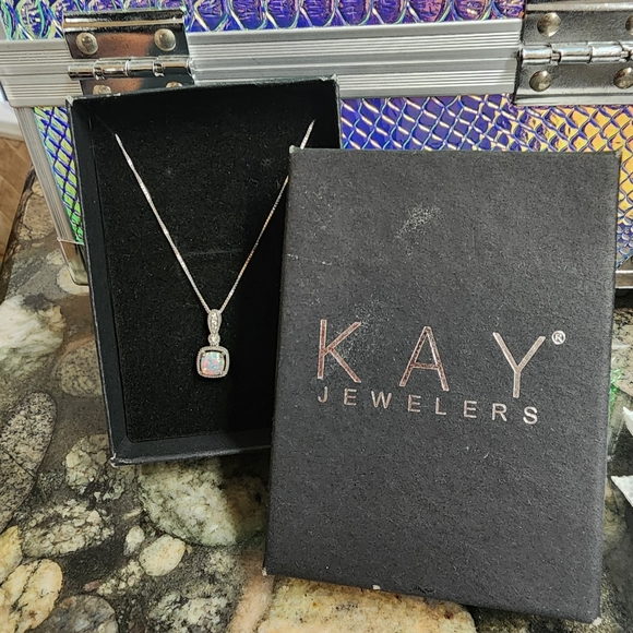 Beautiful Kay Jewelers Opal & Diamond Necklace - Picture 8 of 8